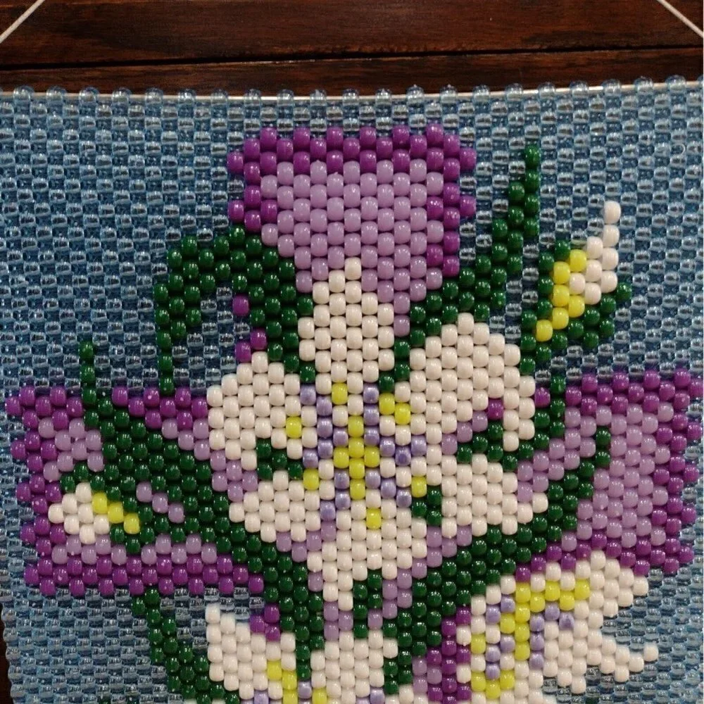 Handmade Beaded Artwork Cross Lily Floral Wall Hanging/Suncatcher Easter Decor